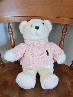 Ralph Lauren Romance White Plush Bear in Pink Knit Sweater